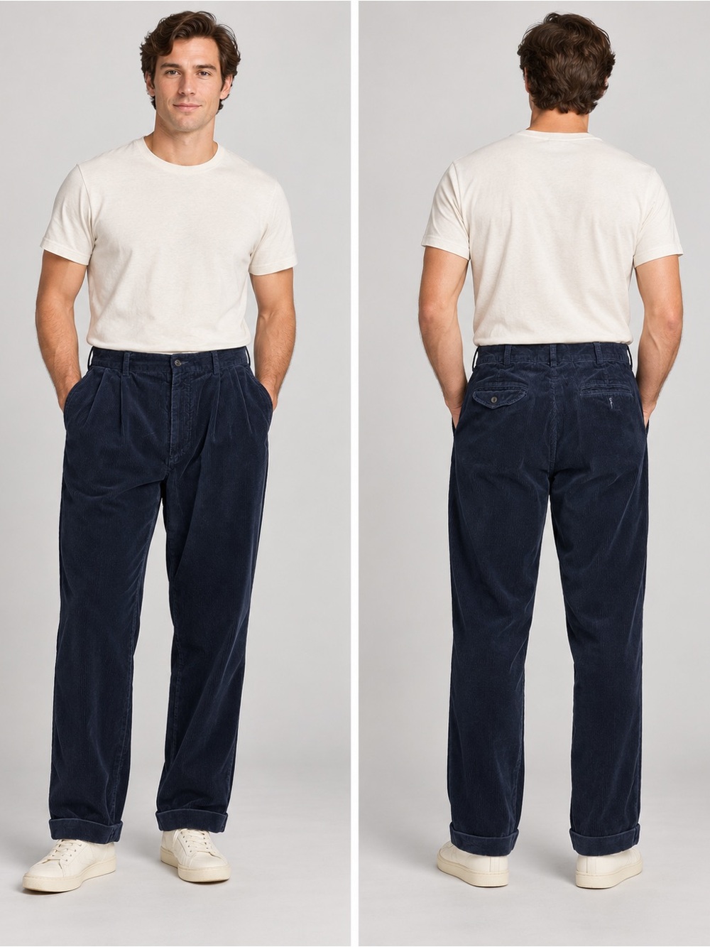 VTG Polo Ralph Lauren Navy Corduroy Pleated Trousers 90’s